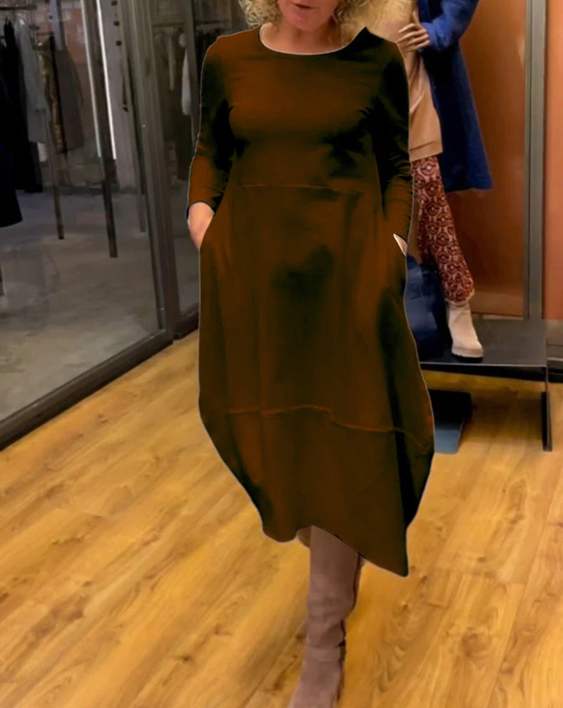 👗✨[S-3XL]Egyszínű kötött hosszú ruha