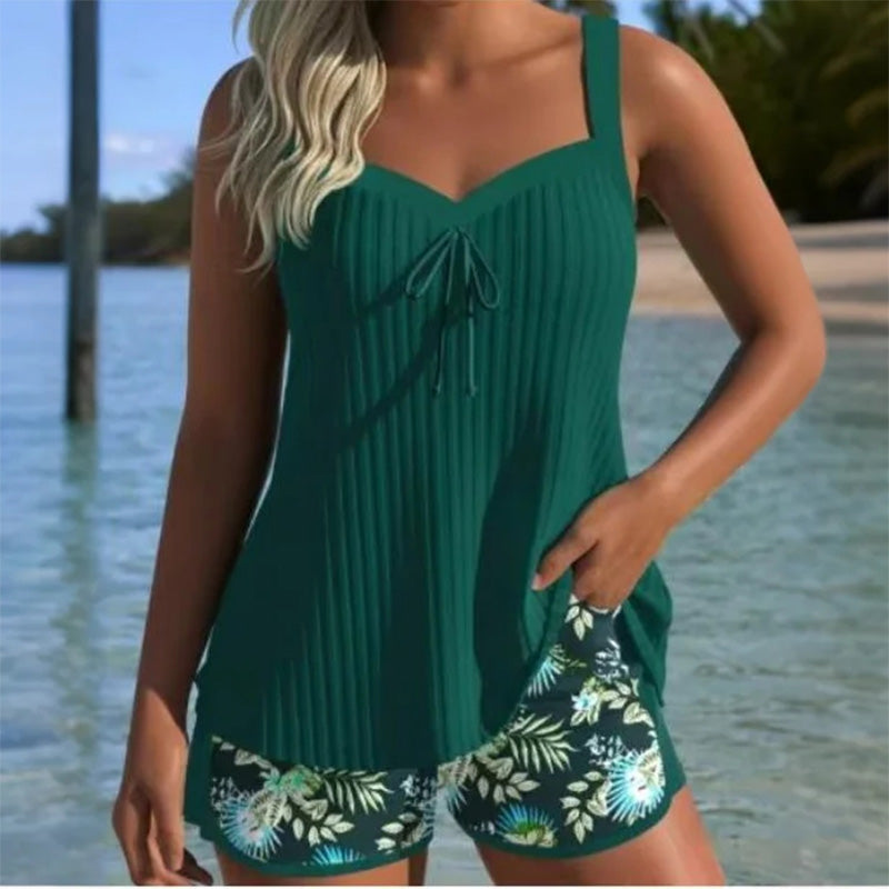 👗Női mintás fürdőruha felsőrésszel és rövidnadrággal
