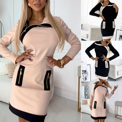 [S-3XL]✨💖Női színes rövid ruha hosszú ujjal és cipzárral