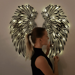 🔥 1 PÁR ANGYAL WINGS METAL WALL ART LED VILÁGÍTÁSSAL -🎁 AJÁNDÉK NEKI