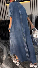 Női ruha hajtókás Tencel Denim Kényelmes és divatos
