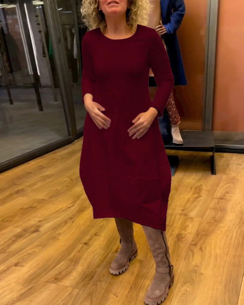 👗✨[S-3XL]Egyszínű kötött hosszú ruha