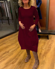 👗✨[S-3XL]Egyszínű kötött hosszú ruha