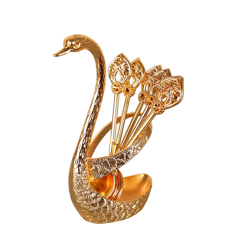 Little Swan kanálkészlet - 6 darabos rozsdamentes acél kanalat és 1 darabos hattyútalpat tartalmaz