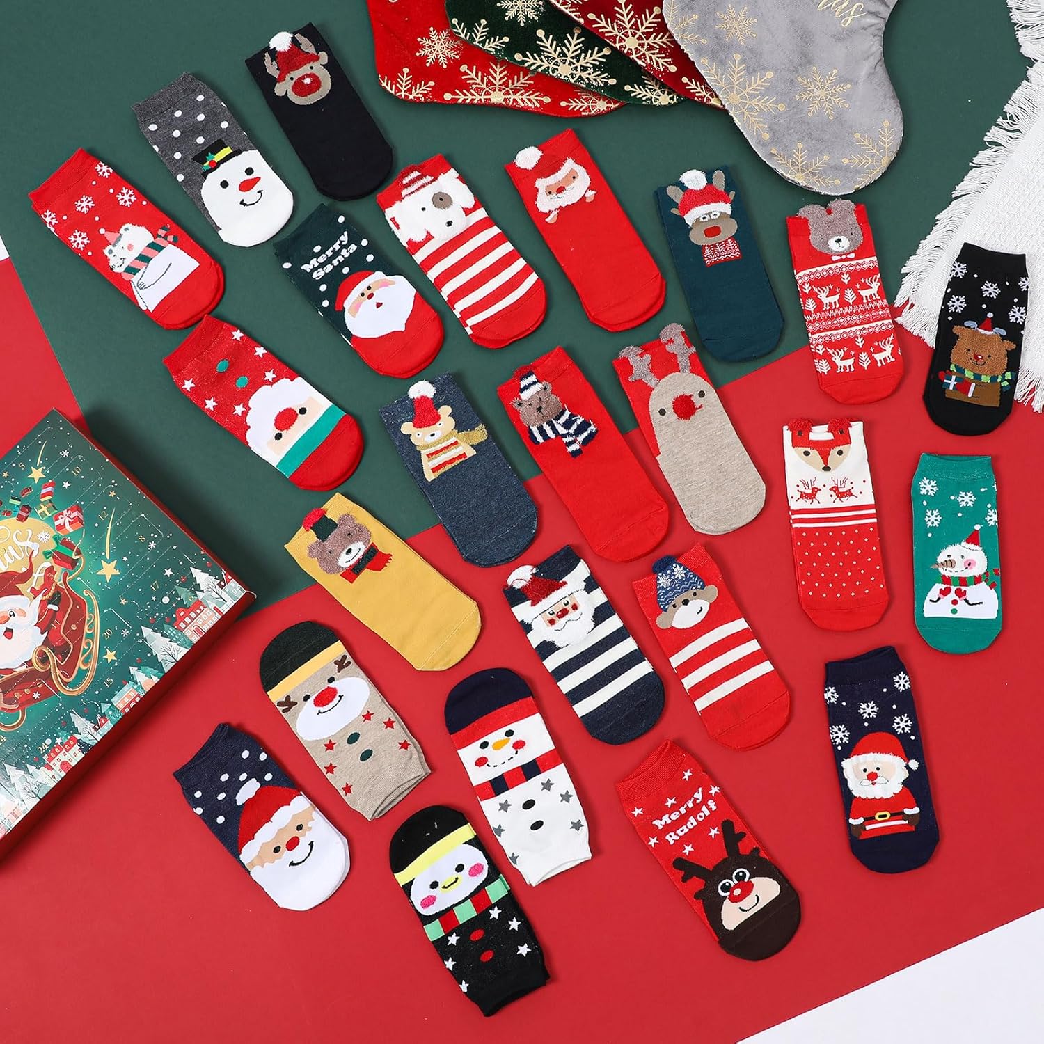 🎄24 pár karácsonyi zokni Adventi naptár karácsonyi zoknik🧦