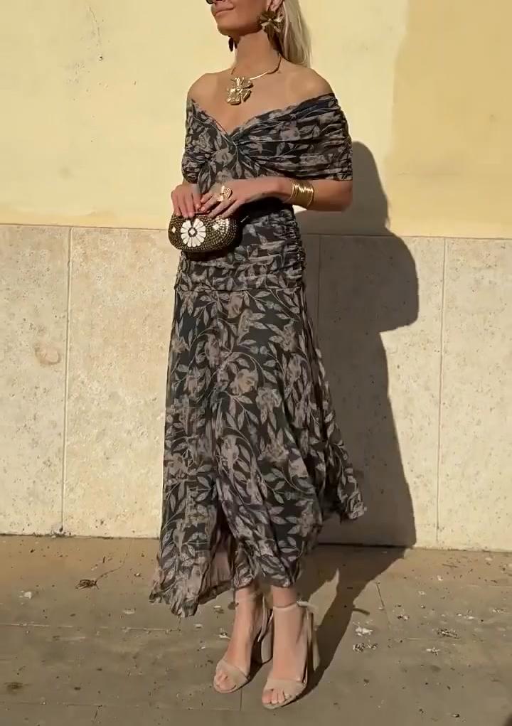 Női, váll nélküli, V-nyakú nyomott ruha