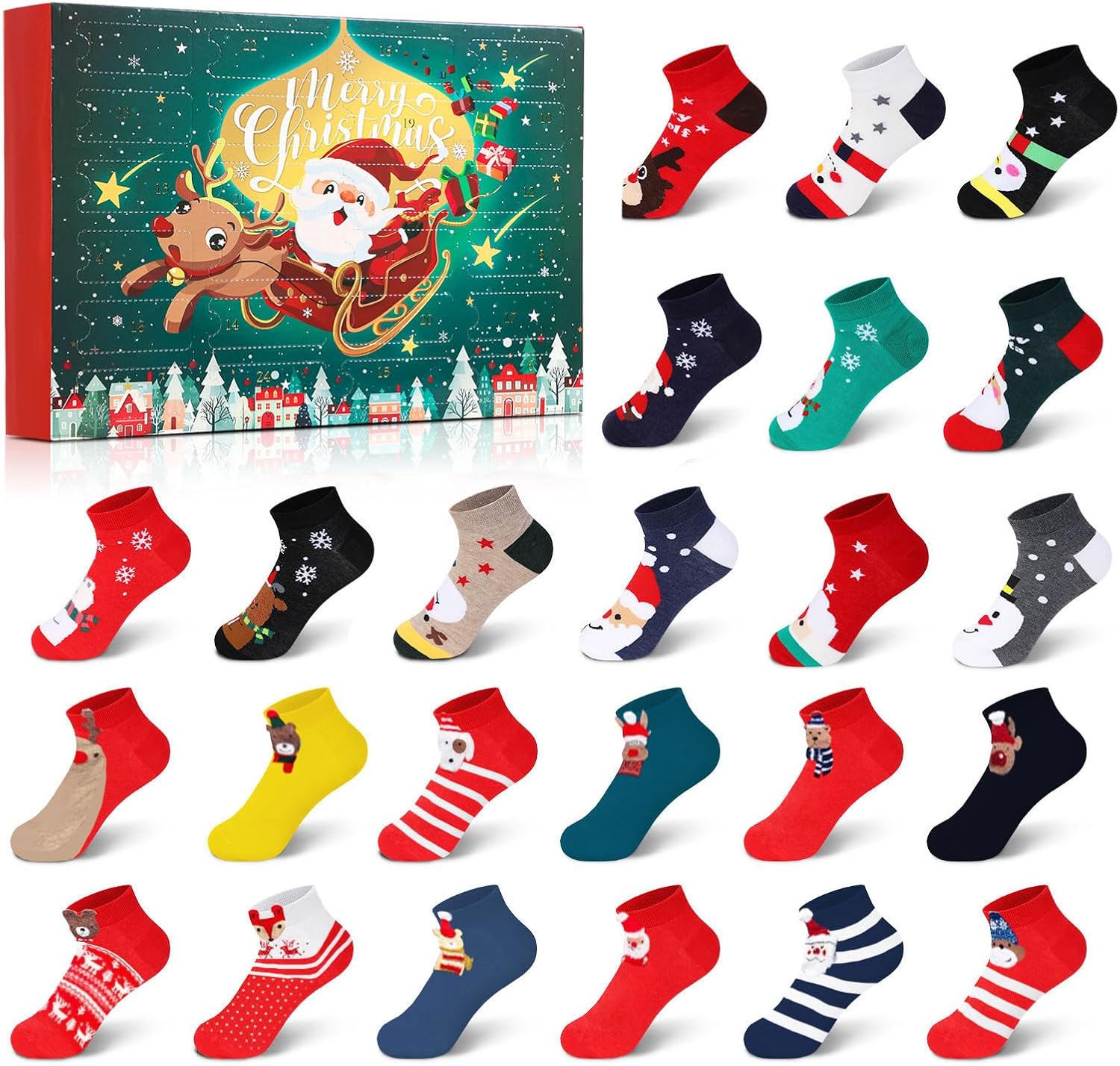 🎄24 pár karácsonyi zokni Adventi naptár karácsonyi zoknik🧦