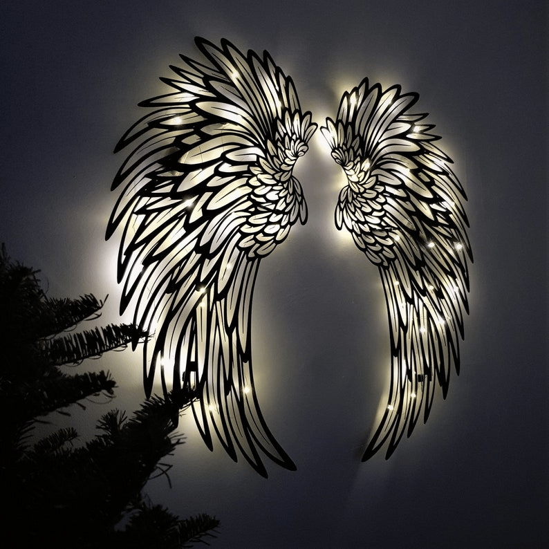 🔥 1 PÁR ANGYAL WINGS METAL WALL ART LED VILÁGÍTÁSSAL -🎁 AJÁNDÉK NEKI