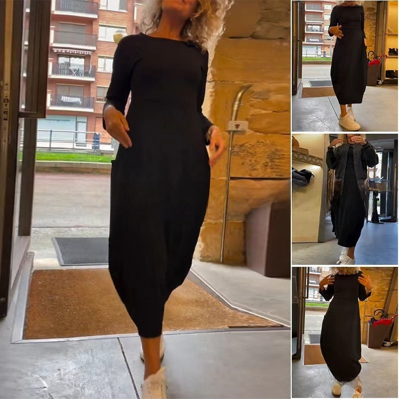 👗✨[S-3XL]Egyszínű kötött hosszú ruha