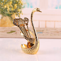 Little Swan kanálkészlet - 6 darabos rozsdamentes acél kanalat és 1 darabos hattyútalpat tartalmaz