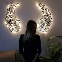 🔥 1 PÁR ANGYAL WINGS METAL WALL ART LED VILÁGÍTÁSSAL -🎁 AJÁNDÉK NEKI