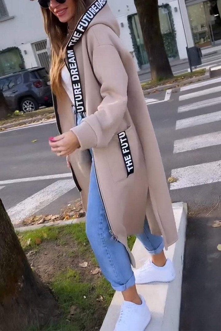 🍂Női hosszú kabát kapucnival