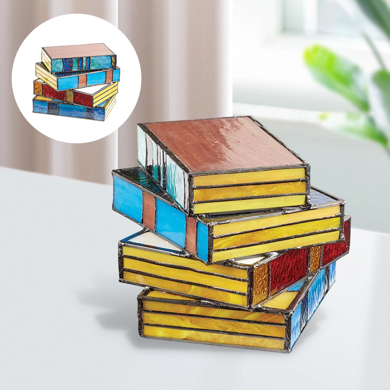 📚 Ólomüveg halmozott könyvek lámpa